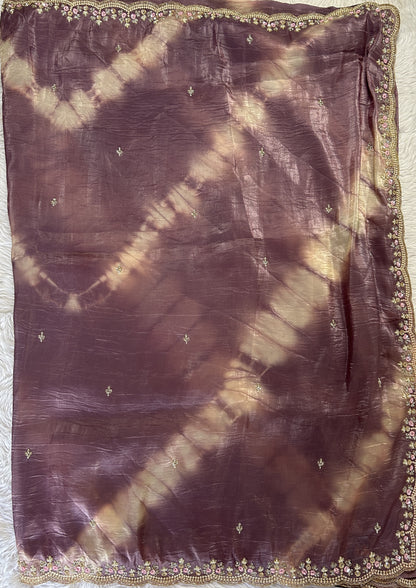 Inox Silk Saree Dark Lilac Colored Complemented with a Hand Embroidery Border. - Sampradaya Designer Studio