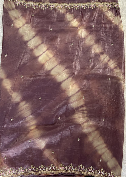Inox Silk Saree Dark Lilac Colored Complemented with a Hand Embroidery Border. - Sampradaya Designer Studio