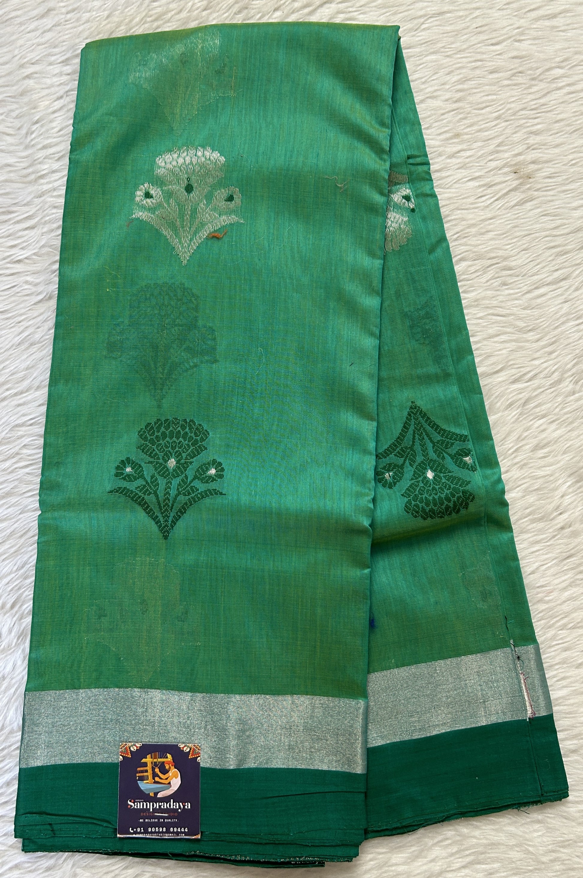 Chanderi Sico Saree Green Colored Complemented with a Zari Border. - Sampradaya Designer Studio