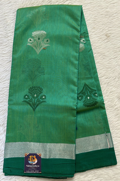 Chanderi Sico Saree Green Colored Complemented with a Zari Border. - Sampradaya Designer Studio