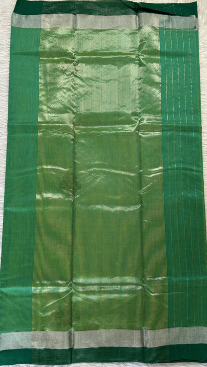 Chanderi Sico Saree Green Colored Complemented with a Zari Border. - Sampradaya Designer Studio