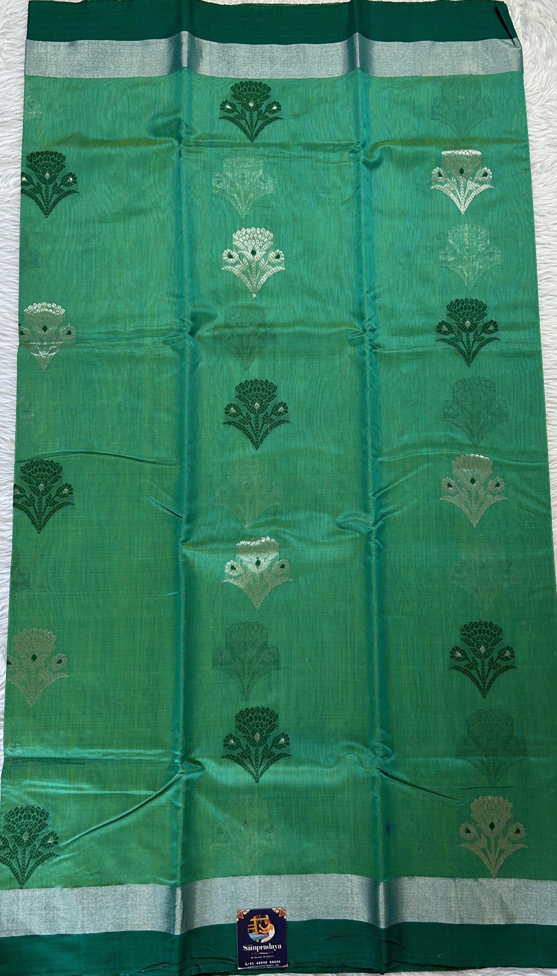 Chanderi Sico Saree Green Colored Complemented with a Zari Border. - Sampradaya Designer Studio