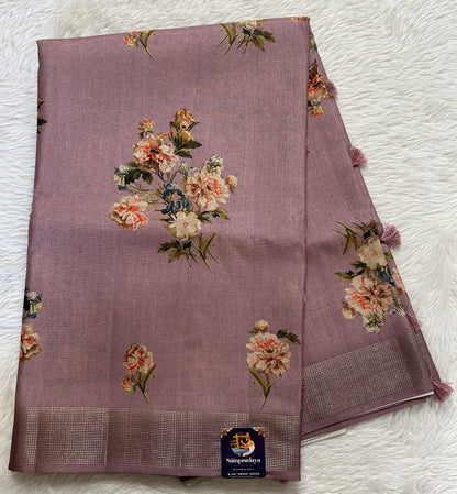 Semi Tussar Saree Lavender Color Complemented with a Zari Border. - Sampradaya Designer Studio