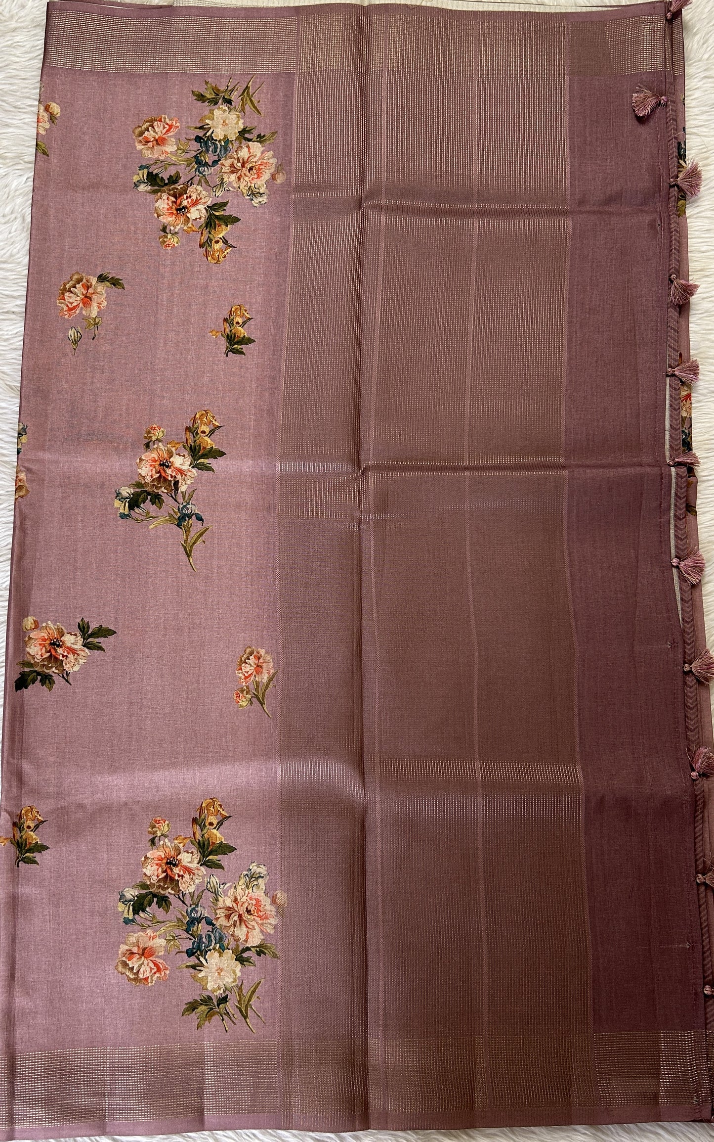 Semi Tussar Saree Lavender Color Complemented with a Zari Border. - Sampradaya Designer Studio