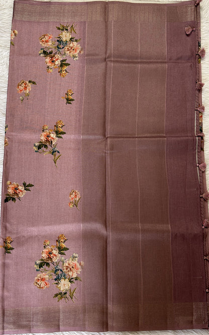 Semi Tussar Saree Lavender Color Complemented with a Zari Border. - Sampradaya Designer Studio