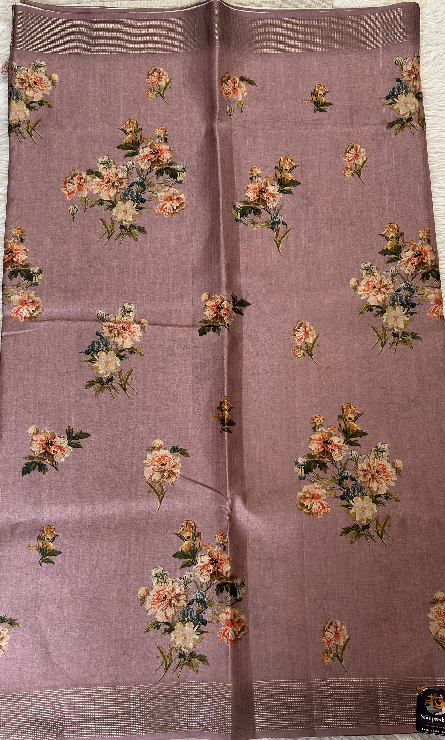 Semi Tussar Saree Lavender Color Complemented with a Zari Border. - Sampradaya Designer Studio
