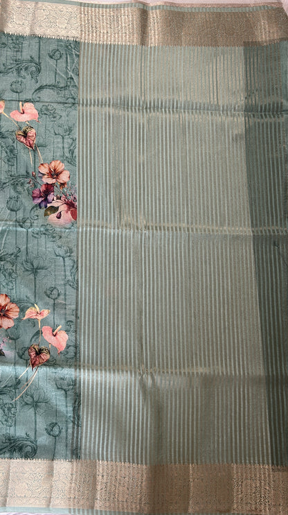 Semi Tussar Saree Sea Green Color Complemented with a Zari Border. - Sampradaya Designer Studio