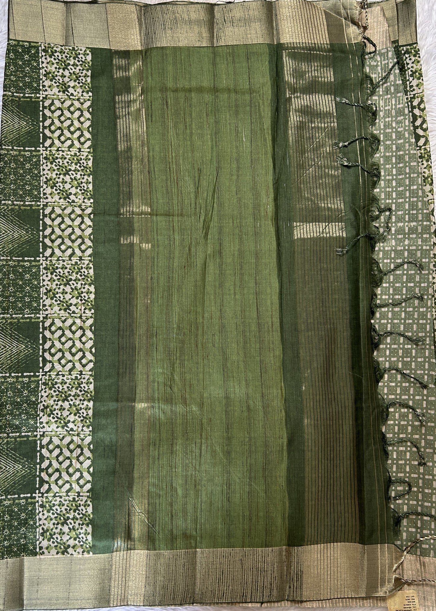 Semi Tussar Saree Green Color Complemented with a Zari Border. - Sampradaya Designer Studio