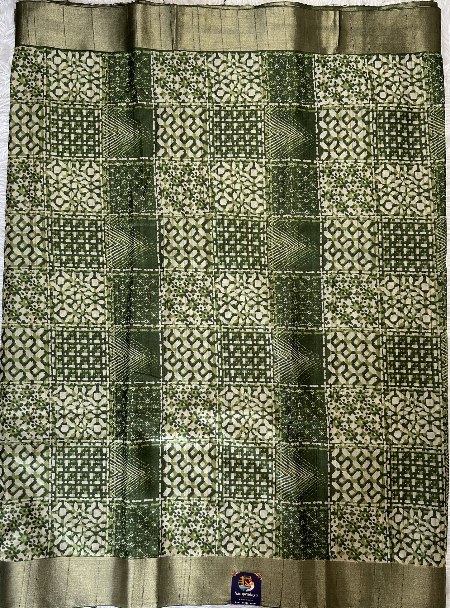 Semi Tussar Saree Green Color Complemented with a Zari Border. - Sampradaya Designer Studio
