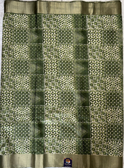 Semi Tussar Saree Green Color Complemented with a Zari Border. - Sampradaya Designer Studio