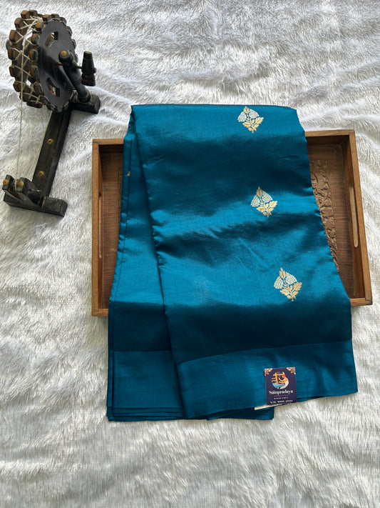 Pure Chiniya Silk Saree Mint Light Blue Colored Elegantly Paired with a Gold Zari Border.