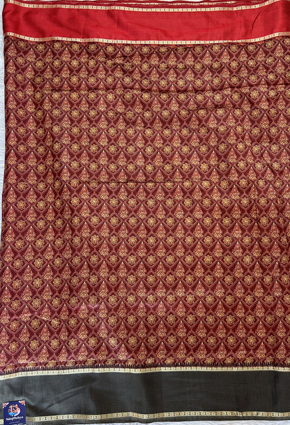 Semi Tussar Saree Magenta Color Complemented with a Gray Zari Border. - Sampradaya Designer Studio