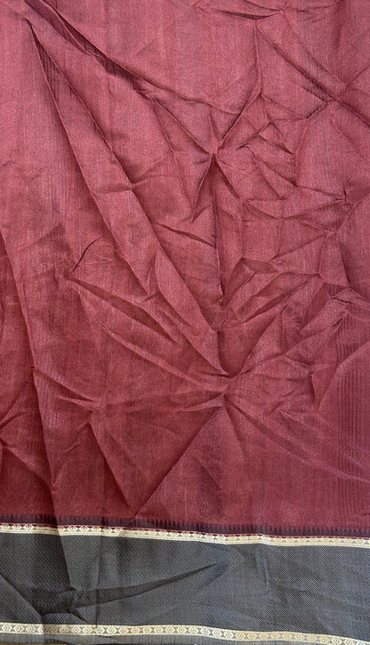 Semi Tussar Saree Magenta Color Complemented with a Gray Zari Border. - Sampradaya Designer Studio