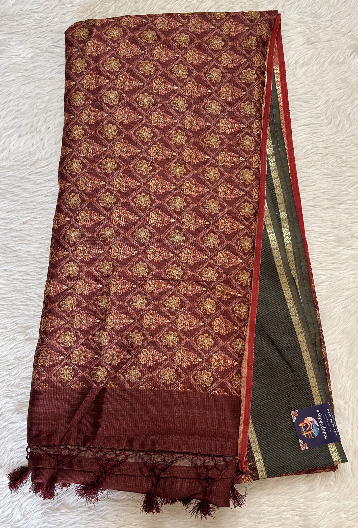 Semi Tussar Saree Magenta Color Complemented with a Gray Zari Border. - Sampradaya Designer Studio