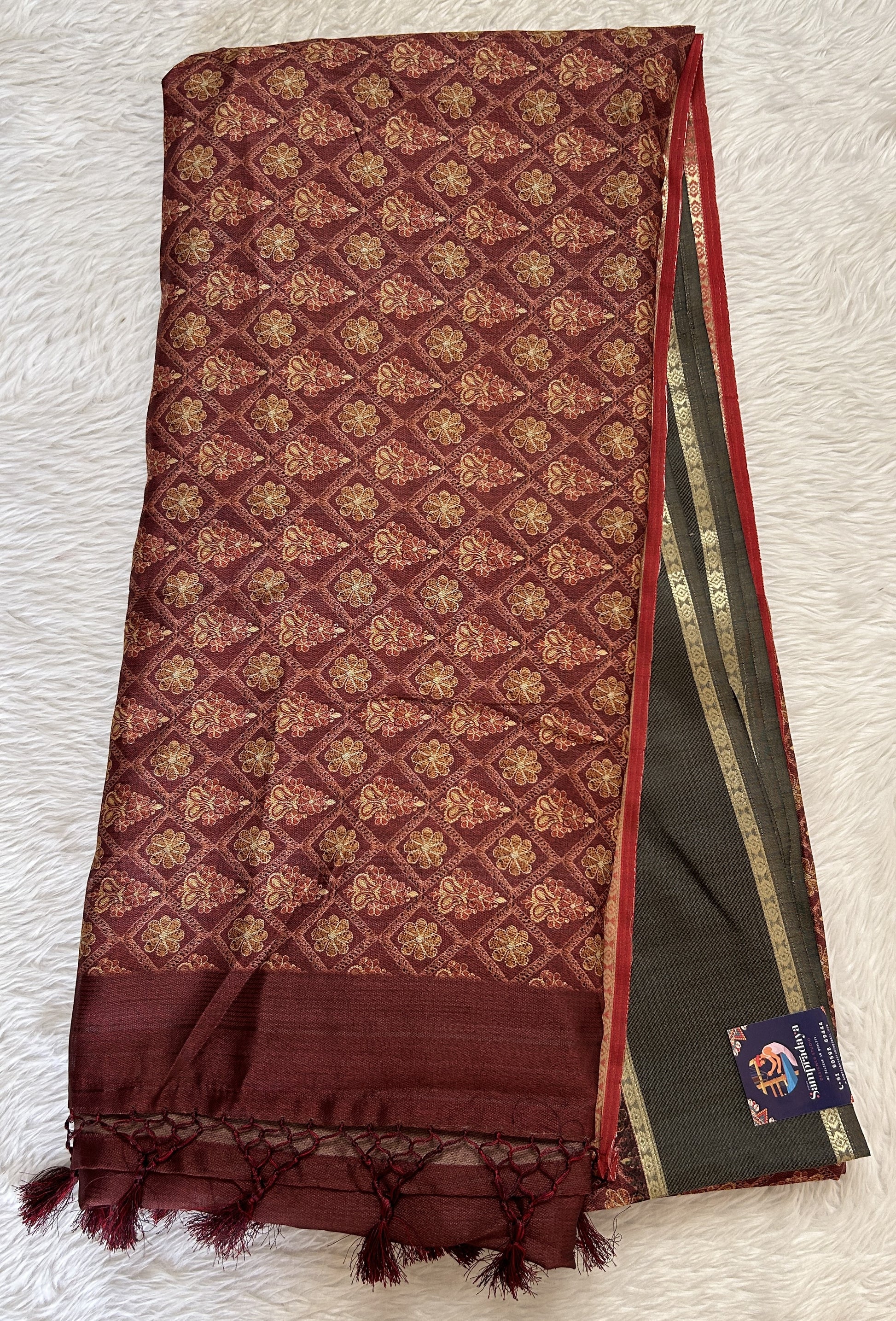 Semi Tussar Saree Magenta Color Complemented with a Gray Zari Border. - Sampradaya Designer Studio