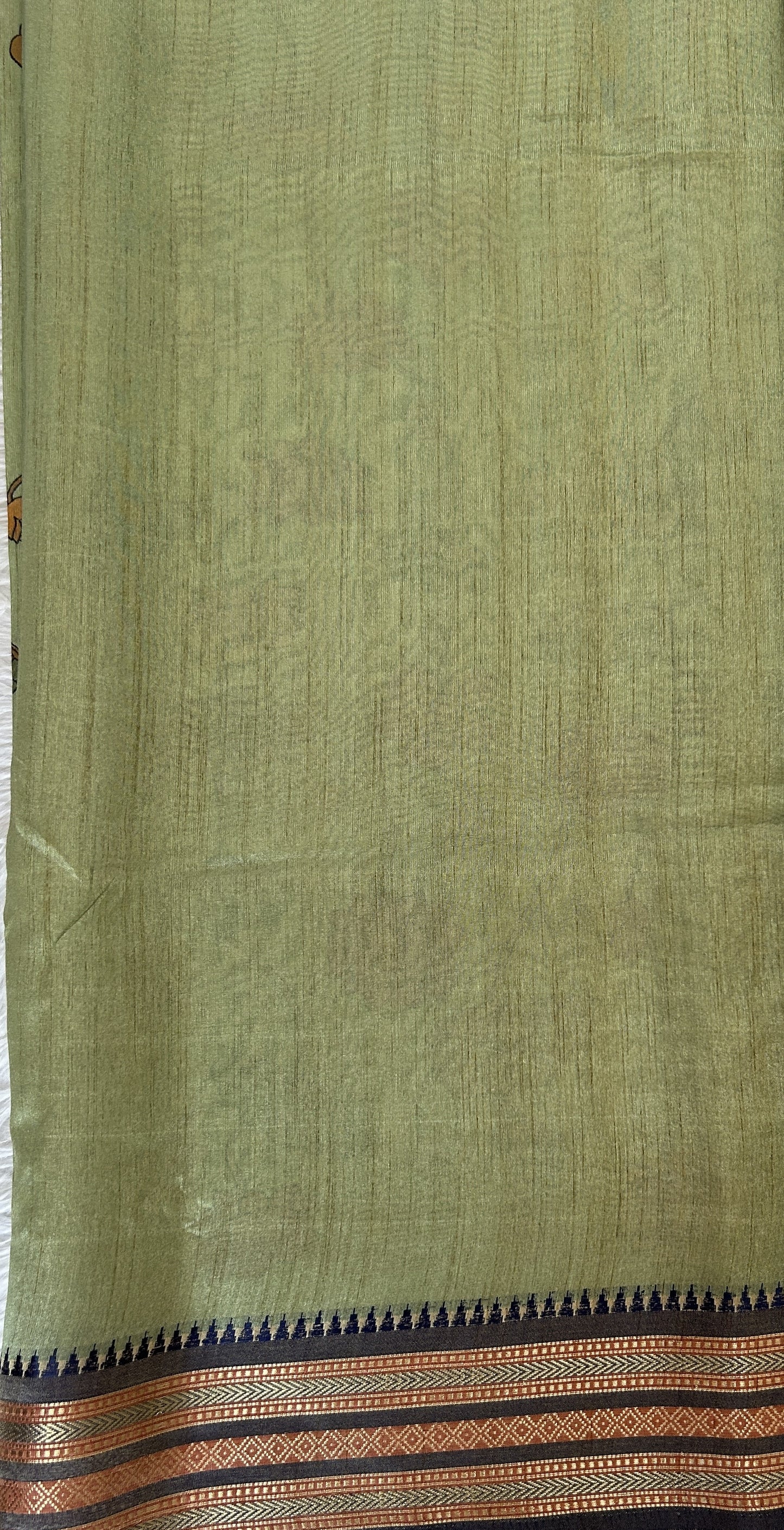 Semi Tussar Saree Sea Green Color Complemented with a Ink Blue Zari Border. - Sampradaya Designer Studio