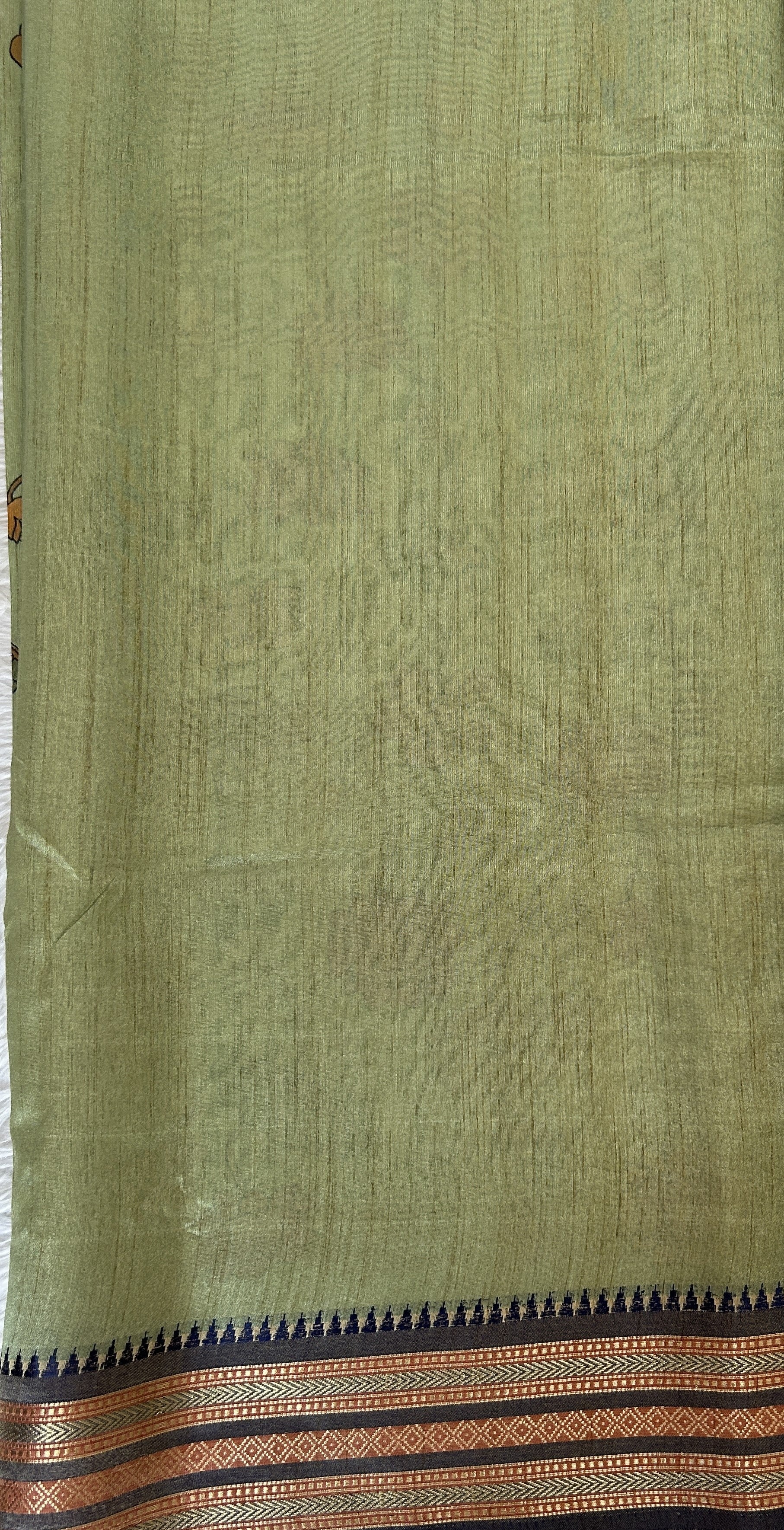 Semi Tussar Saree Sea Green Color Complemented with a Ink Blue Zari Border. - Sampradaya Designer Studio