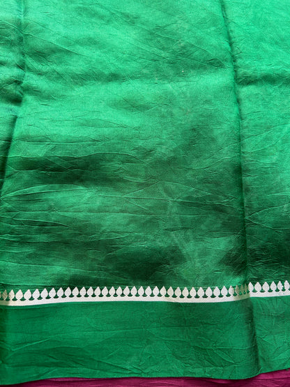 Pure Chiniya Silk Saree Mint Purple Colored Elegantly Paired with a Gold Zari Border.