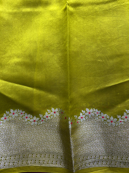 Pure Chiniya Silk Saree Wine Colored Elegantly Paired with a Gold Zari Border. Purple