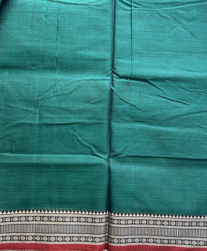 Narayanpet Cotton Saree Forest Green Colored Complemented with a Thread Border. - Sampradaya Designer Studio