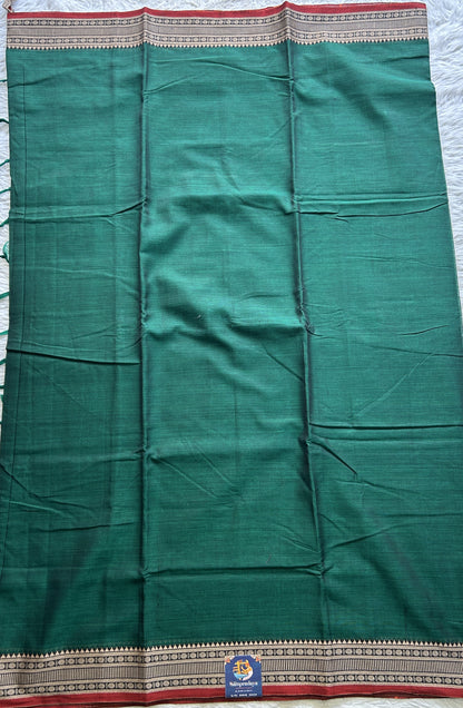 Narayanpet Cotton Saree Forest Green Colored Complemented with a Thread Border. - Sampradaya Designer Studio