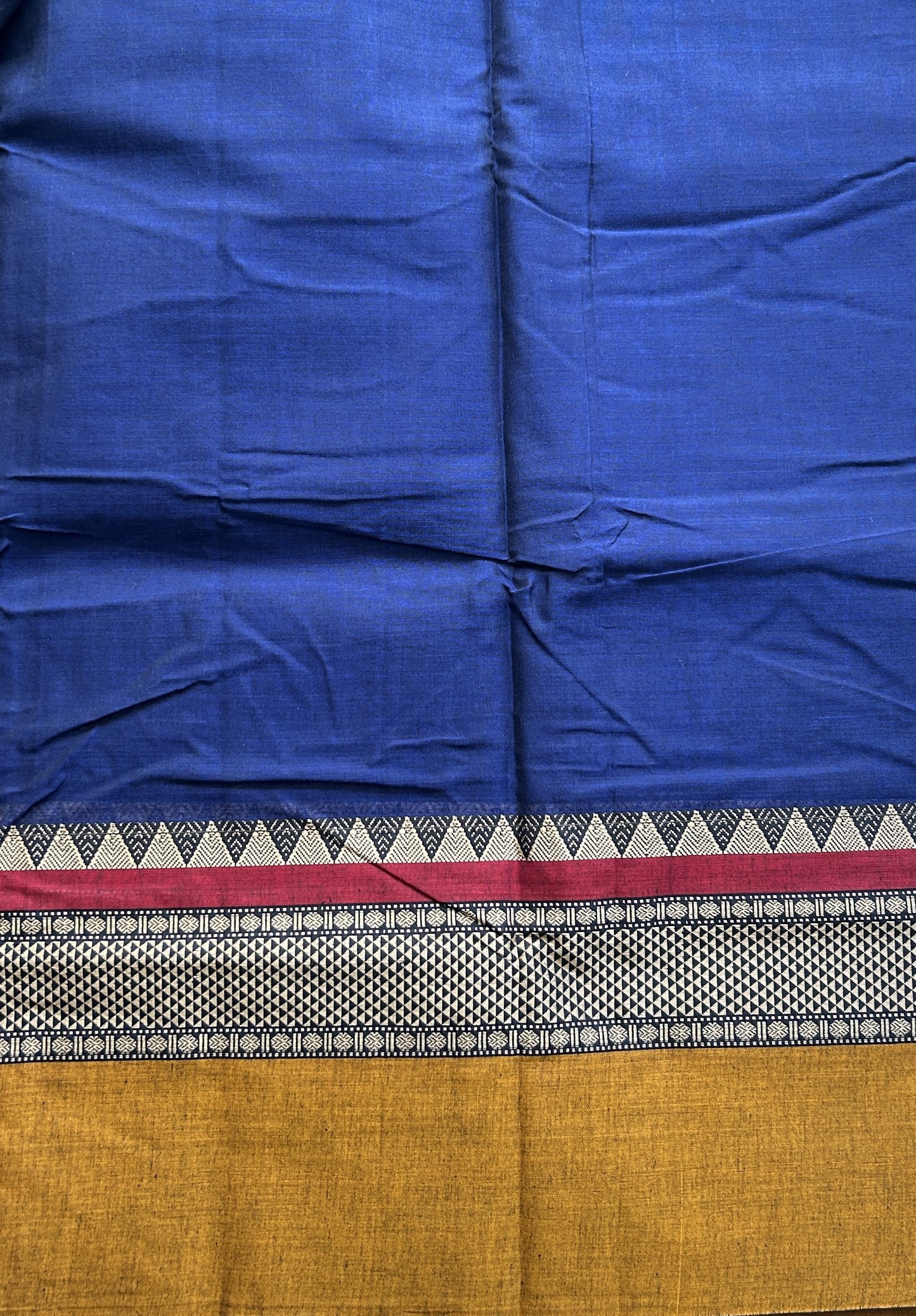 Narayanpet Cotton Saree Ink Blue Colored Complemented with a Double Thread Border. - Sampradaya Designer Studio