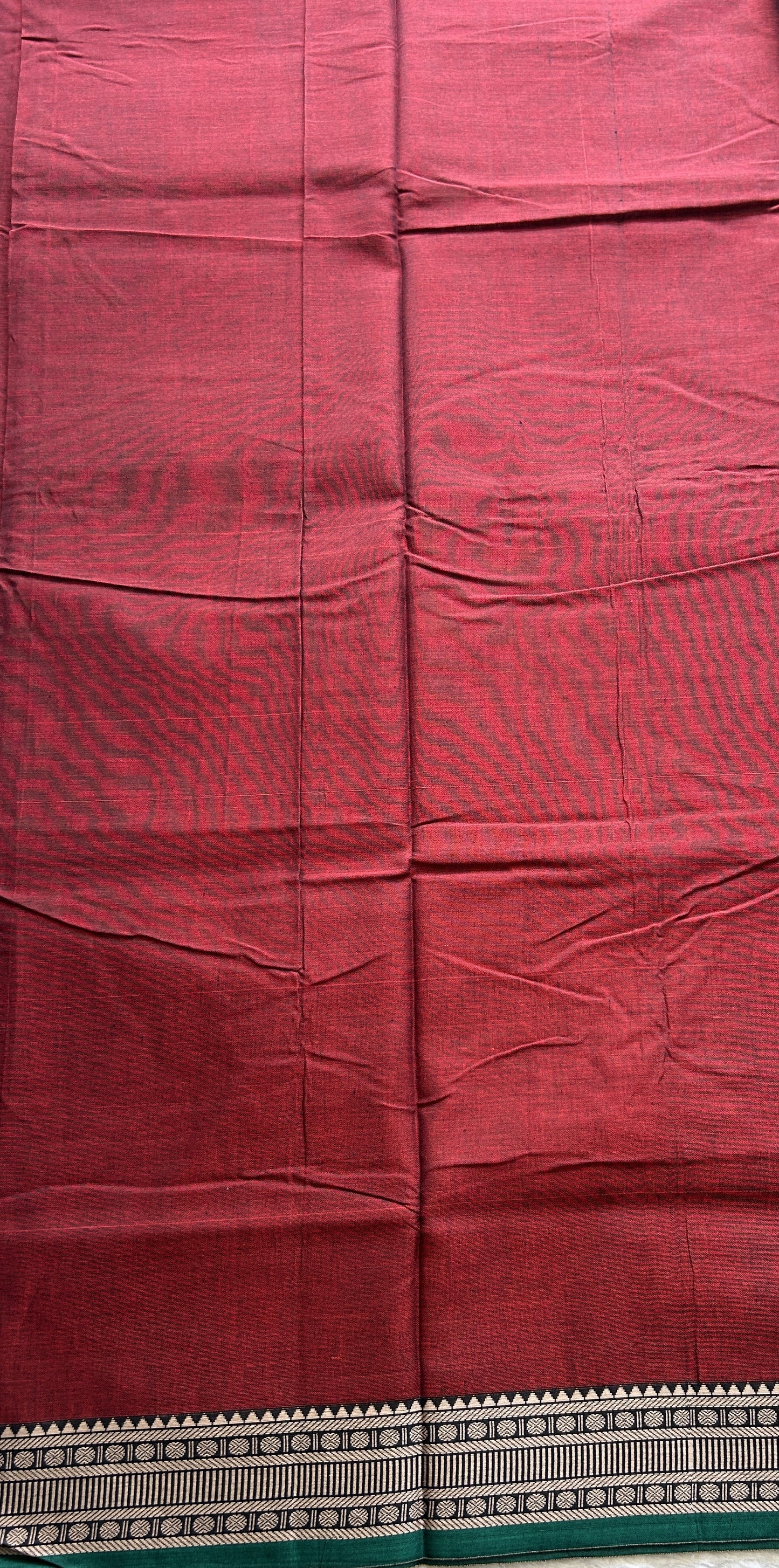 Narayanpet Cotton Saree Garnet Colored Complemented with a Thread Border. - Sampradaya Designer Studio