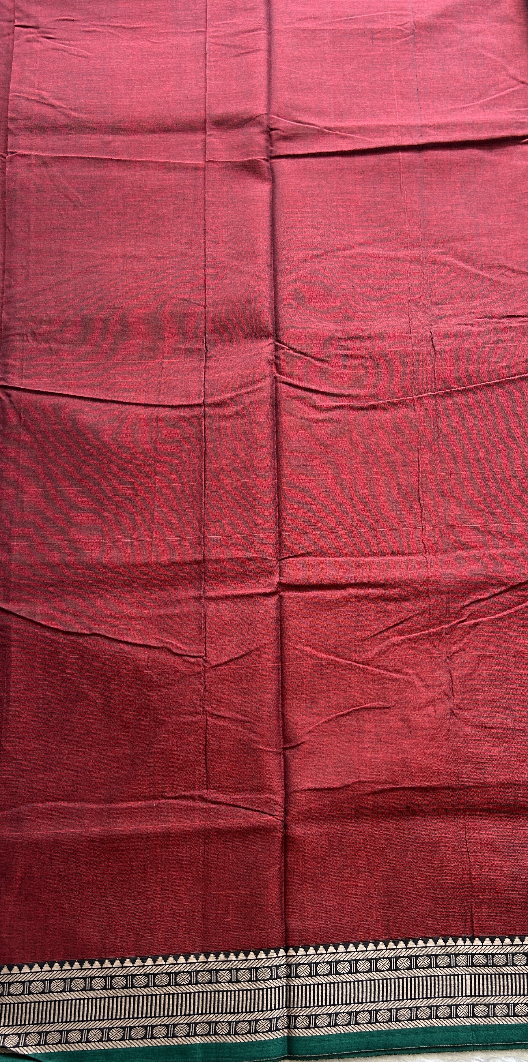 Narayanpet Cotton Saree Garnet Colored Complemented with a Thread Border. - Sampradaya Designer Studio