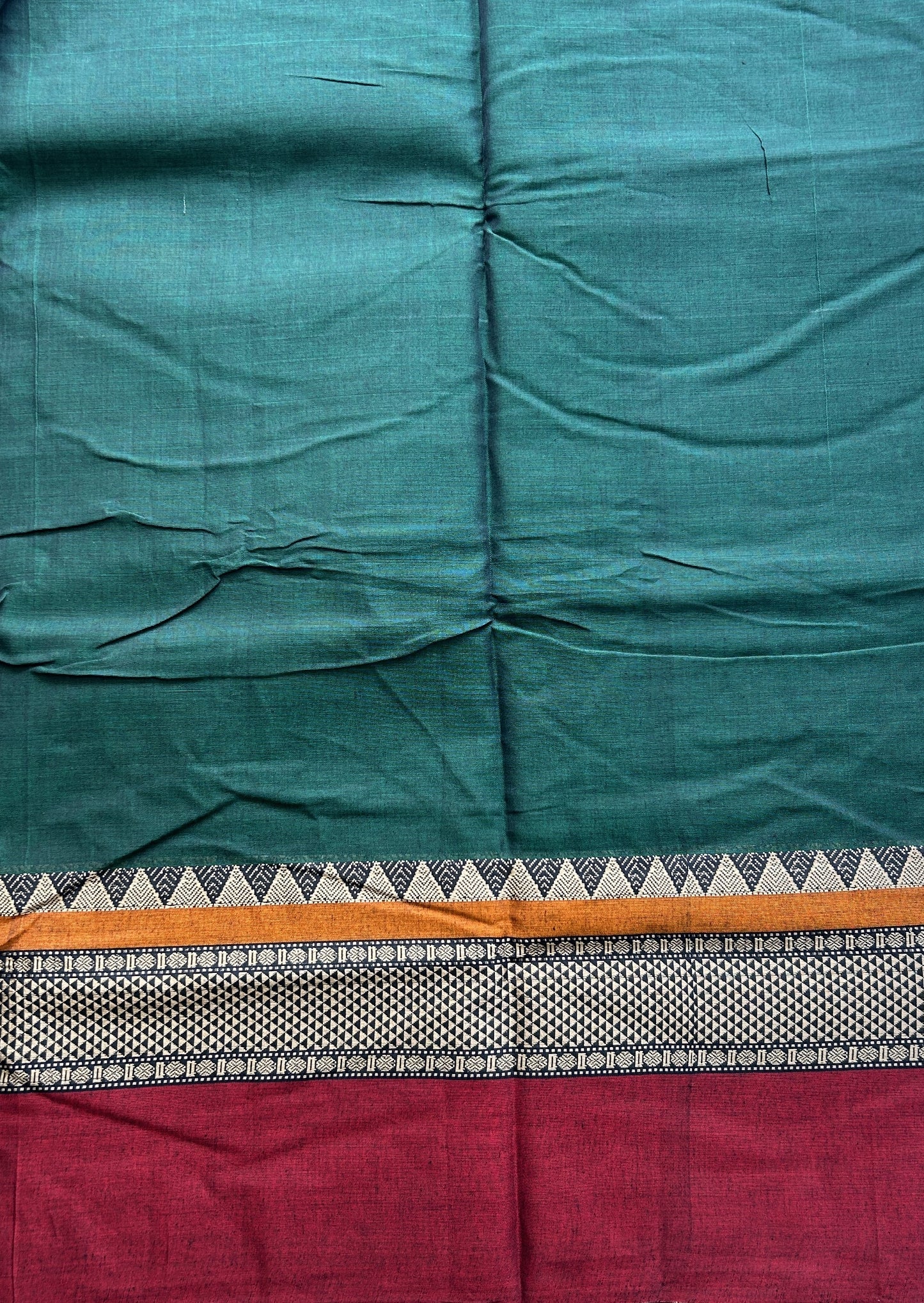 Narayanpet Cotton Saree Dark Green Colored Complemented with a Double Border. - Sampradaya Designer Studio