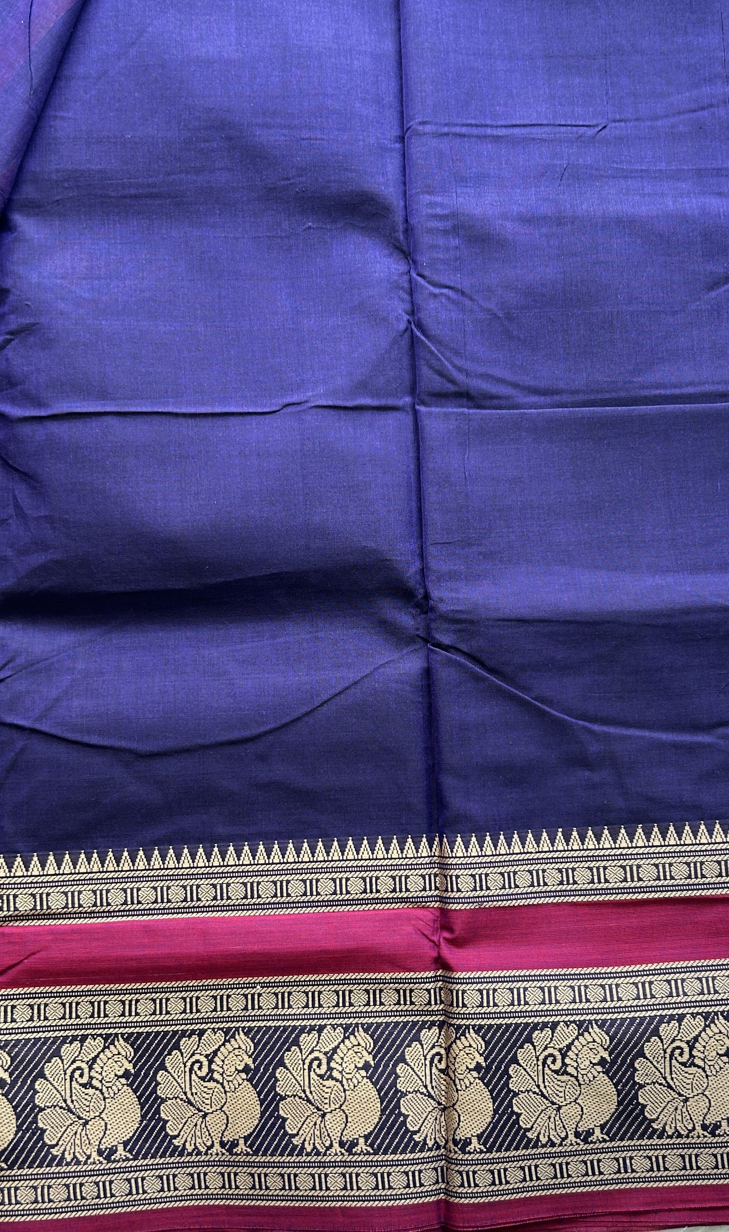 Narayanpet Cotton Saree Violet Colored Complemented with a Peacock Border. - Sampradaya Designer Studio