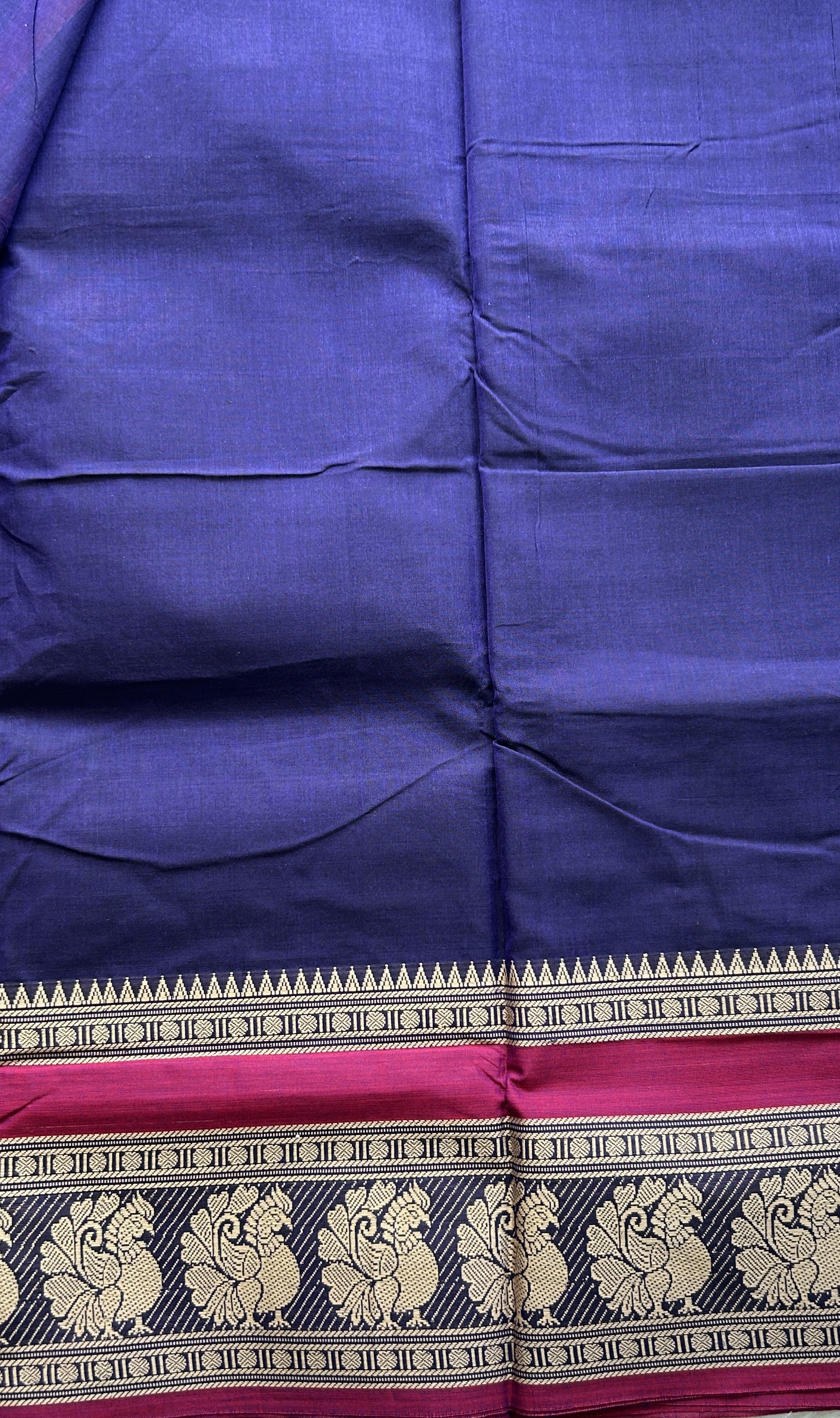 Narayanpet Cotton Saree Violet Colored Complemented with a Peacock Border. - Sampradaya Designer Studio