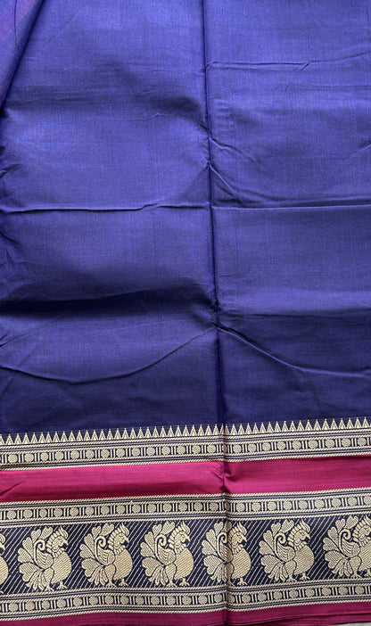 Narayanpet Cotton Saree Violet Colored Complemented with a Peacock Border. - Sampradaya Designer Studio