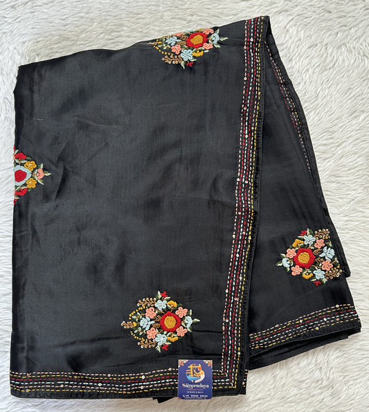 Semi Tussar Designer Saree Mustard Yellow colored complemented with a Hand Embroidery border. - Sampradaya Designer Studio