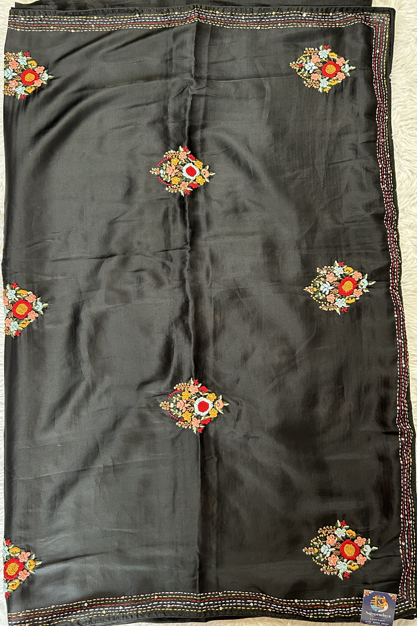 Semi Tussar Designer Saree Mustard Yellow colored complemented with a Hand Embroidery border. - Sampradaya Designer Studio