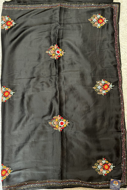 Semi Tussar Designer Saree Mustard Yellow colored complemented with a Hand Embroidery border. - Sampradaya Designer Studio