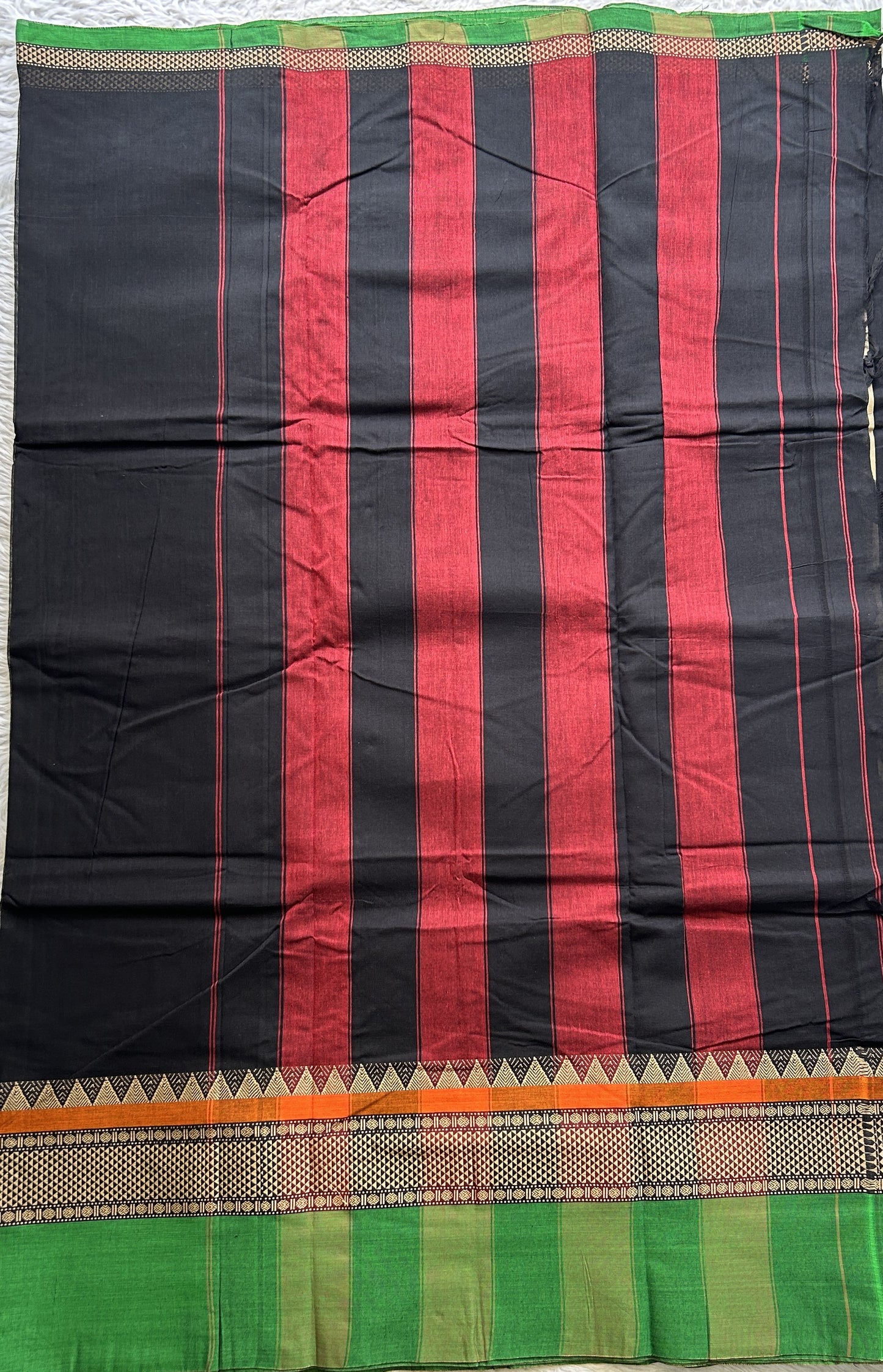 Narayanpet Cotton Saree Black Colored Complemented with a Double Thread Border. - Sampradaya Designer Studio