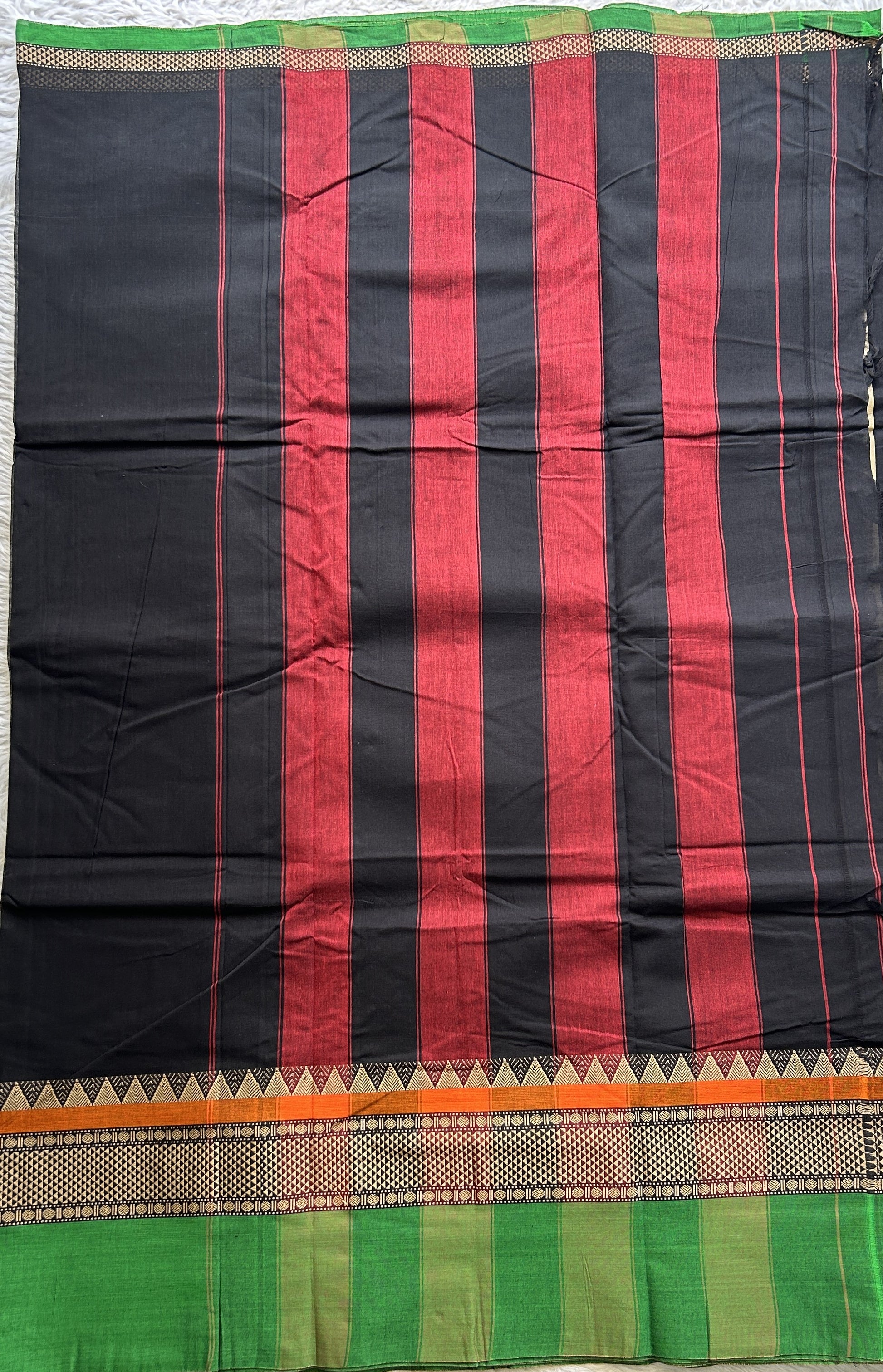 Narayanpet Cotton Saree Black Colored Complemented with a Double Thread Border. - Sampradaya Designer Studio