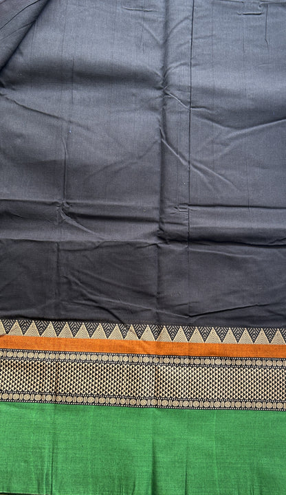 Narayanpet Cotton Saree Black Colored Complemented with a Double Thread Border. - Sampradaya Designer Studio