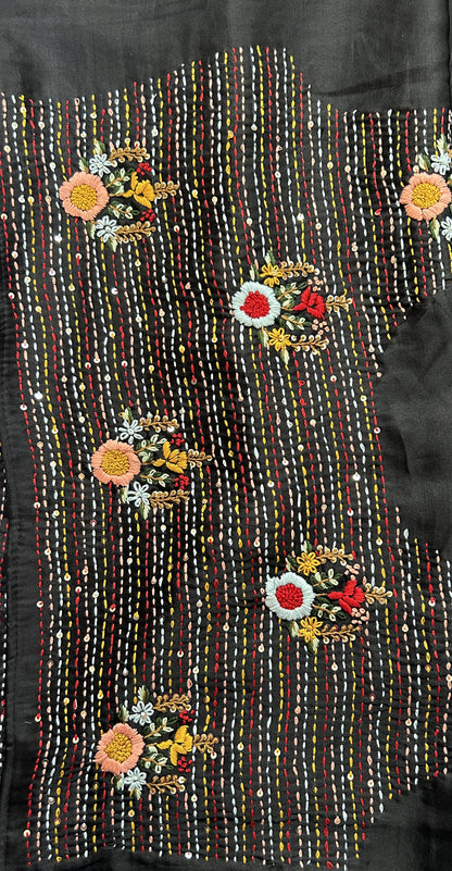 Semi Tussar Designer Saree Mustard Yellow colored complemented with a Hand Embroidery border. - Sampradaya Designer Studio