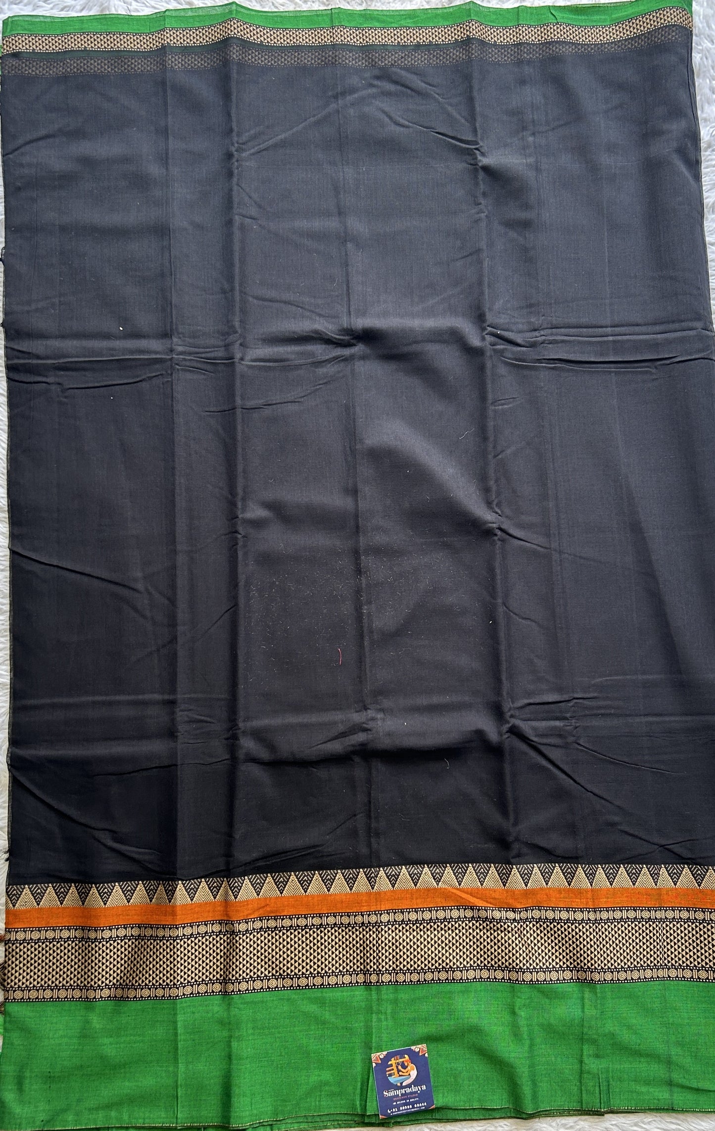 Narayanpet Cotton Saree Black Colored Complemented with a Double Thread Border. - Sampradaya Designer Studio