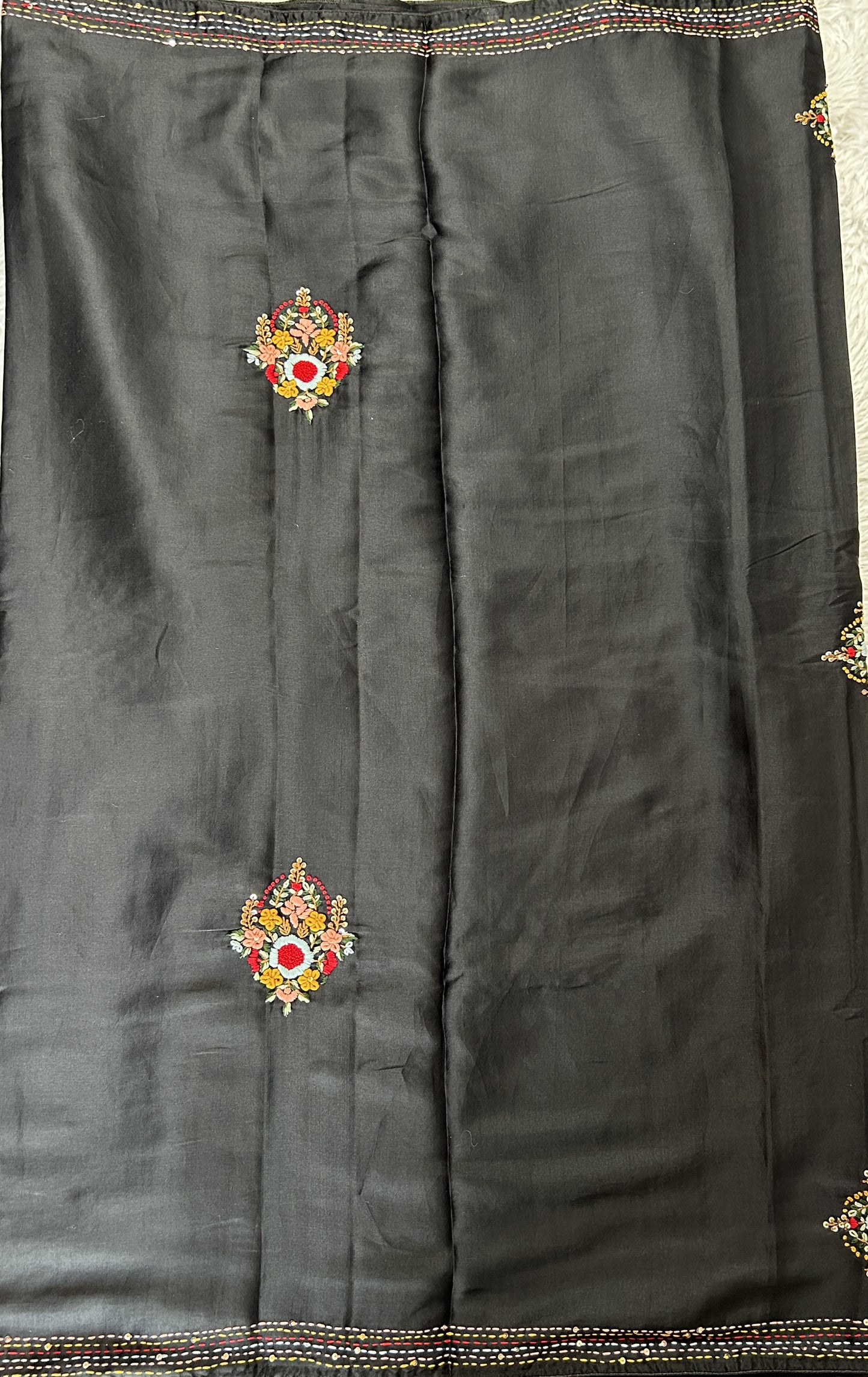Semi Tussar Designer Saree Mustard Yellow colored complemented with a Hand Embroidery border. - Sampradaya Designer Studio