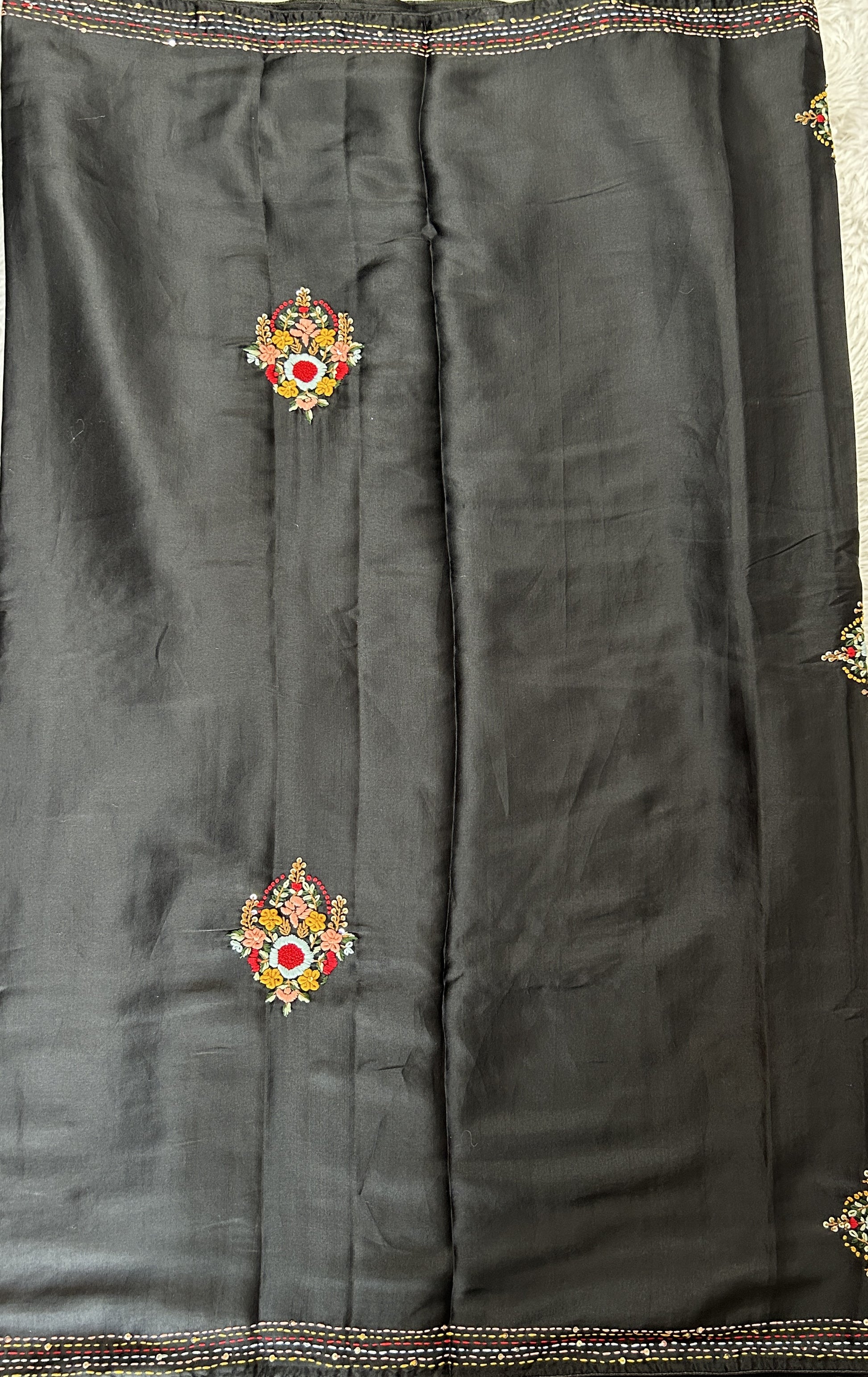 Semi Tussar Designer Saree Mustard Yellow colored complemented with a Hand Embroidery border. - Sampradaya Designer Studio