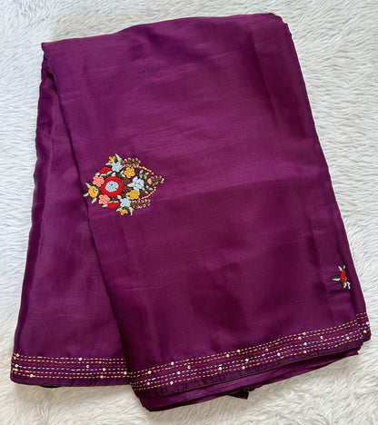 Semi Tussar Designer Saree Purple colored complemented with a Hand Embroidery border. - Sampradaya Designer Studio