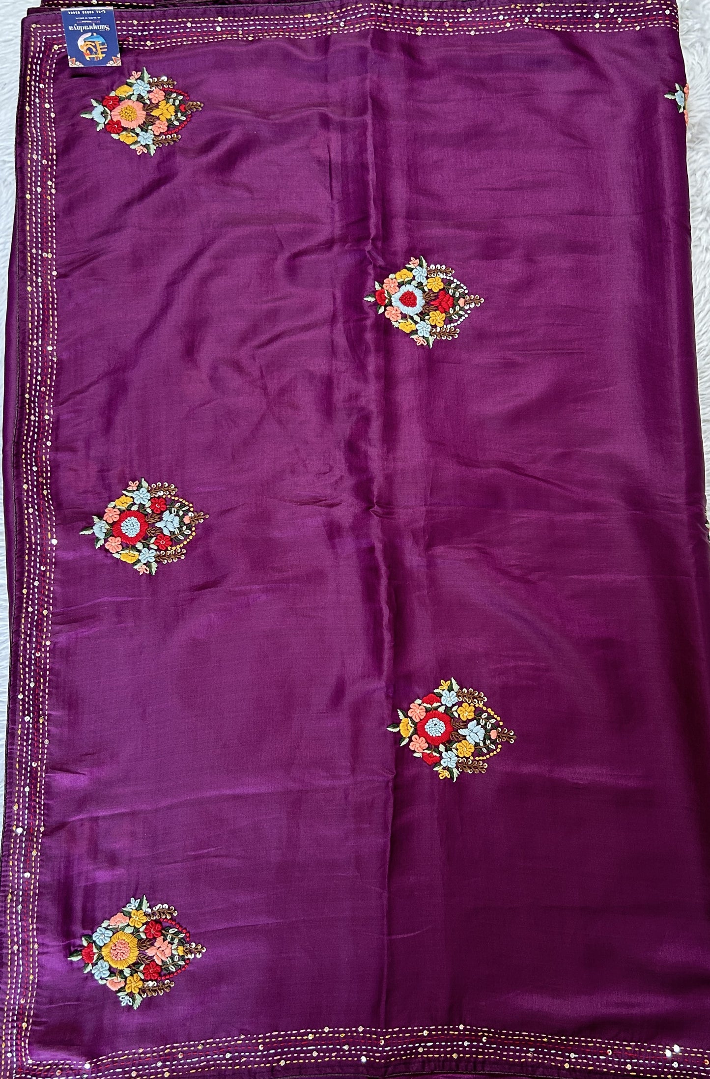 Semi Tussar Designer Saree Purple colored complemented with a Hand Embroidery border. - Sampradaya Designer Studio