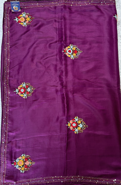 Semi Tussar Designer Saree Purple colored complemented with a Hand Embroidery border. - Sampradaya Designer Studio