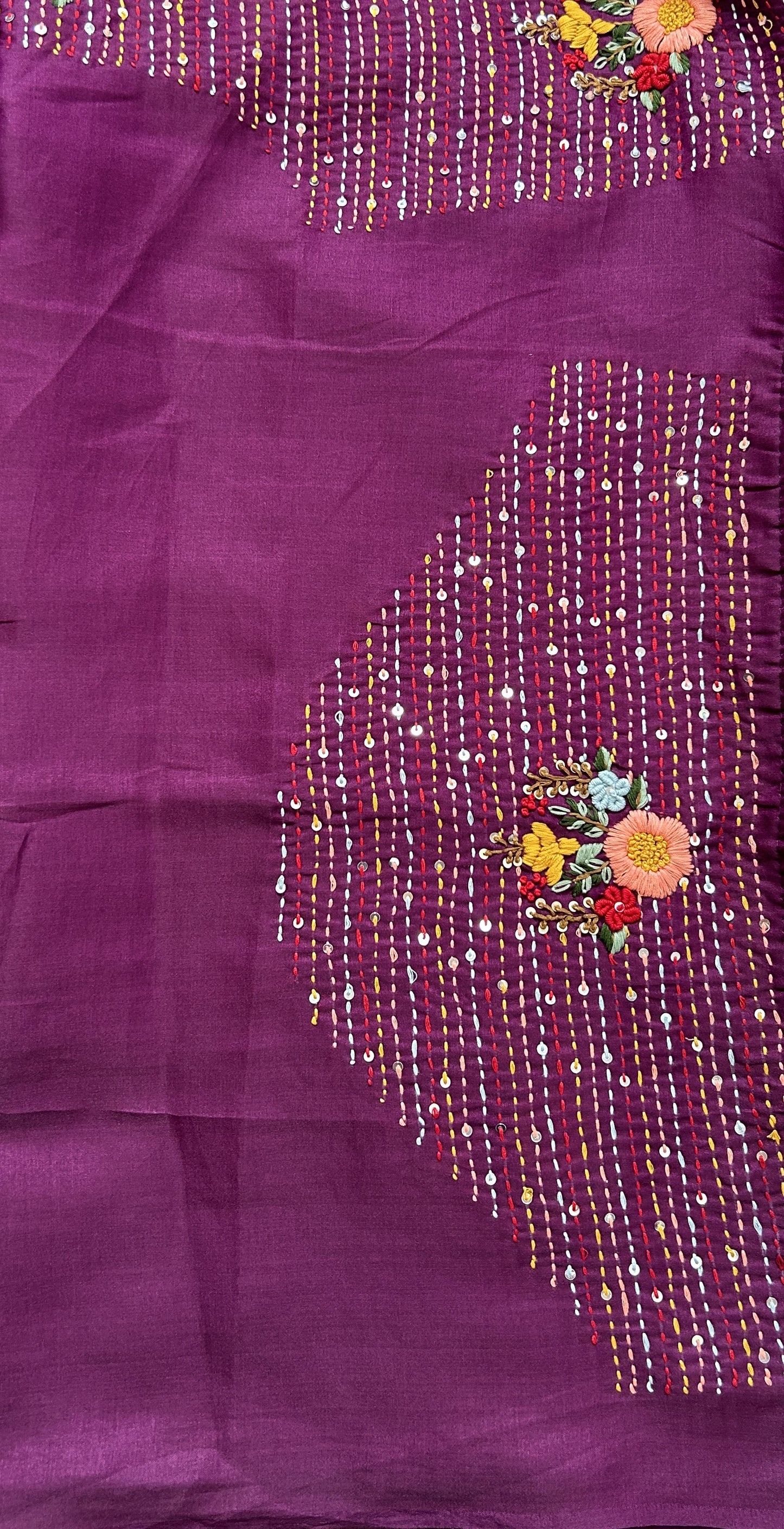 Semi Tussar Designer Saree Purple colored complemented with a Hand Embroidery border. - Sampradaya Designer Studio
