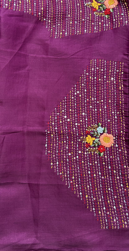 Semi Tussar Designer Saree Purple colored complemented with a Hand Embroidery border. - Sampradaya Designer Studio