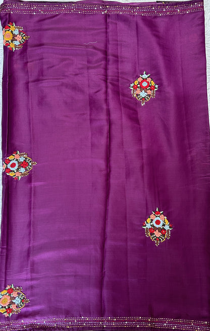 Semi Tussar Designer Saree Purple colored complemented with a Hand Embroidery border. - Sampradaya Designer Studio