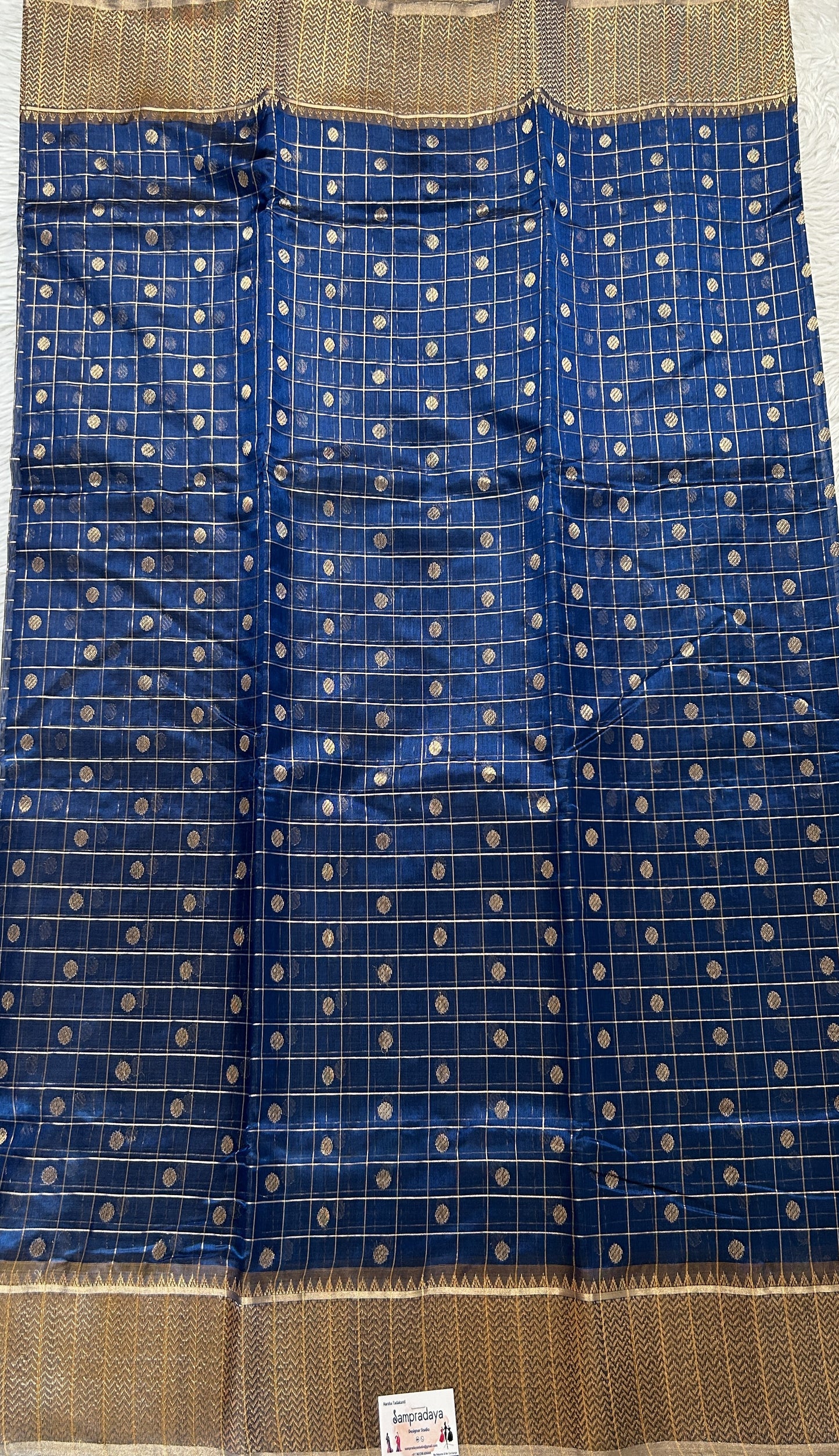 Chanderi Silk Saree Peacock Blue Colored Complemented with a Zari Border - Sampradaya Designer Studio