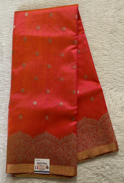 Chanderi Silk Saree Light Orange Colored Complemented with a Zari Border - Sampradaya Designer Studio